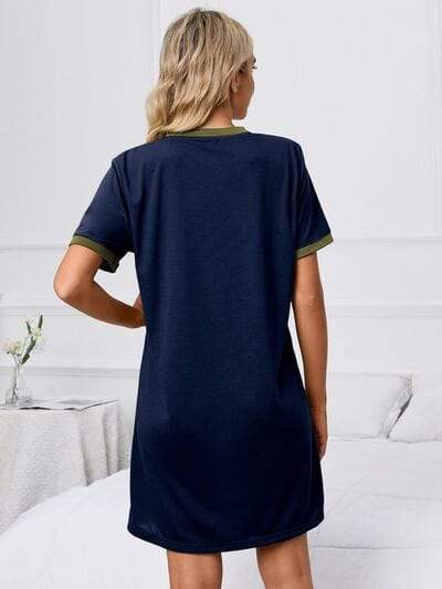 Contrast Trim Round Neck Mini Dress - Trendsi - Flyclothing LLC