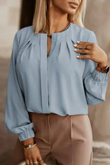 Button Up Round Neck Long Sleeve Shirt - Trendsi - Flyclothing LLC