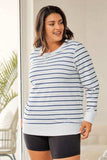 Plus Size Striped Round Neck Long Sleeve T-Shirt - Trendsi - Flyclothing LLC