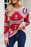 Printed Round Neck Long Sleeve Sweater - Trendsi - Flyclothing LLC