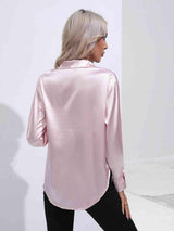 Collared Neck Buttoned Long Sleeve Shirt - Trendsi - Flyclothing LLC