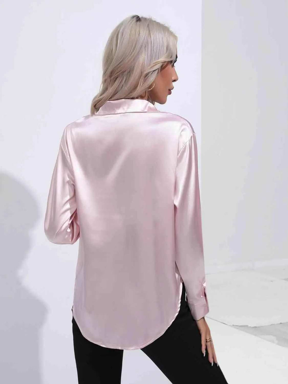 Collared Neck Buttoned Long Sleeve Shirt - Trendsi - Flyclothing LLC