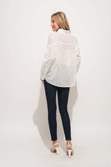 And The Why Eyelet Long Sleeve Button Down Shirt - Trendsi - Flyclothing LLC