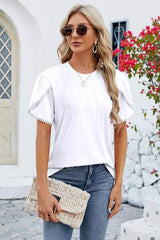 Round Neck Petal Sleeve T-Shirt - Trendsi - Flyclothing LLC