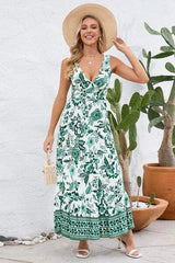 Printed V-Neck Wide Strap Dress - Trendsi - Flyclothing LLC