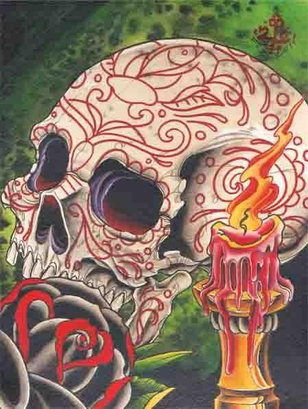 2 Cents Skull & Candle Print - Lowbrow Art Company