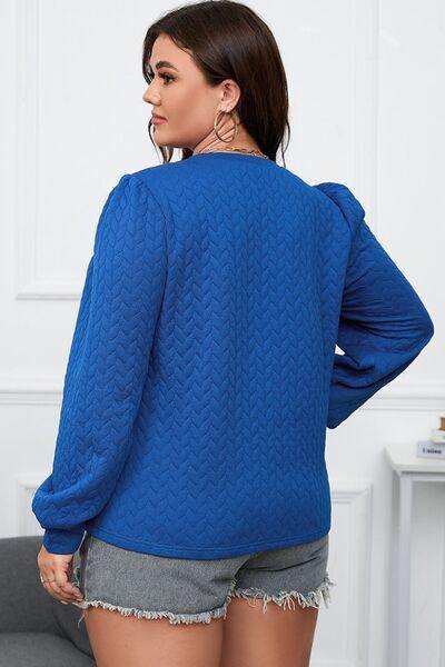 Plus Size Textured Round Neck Long Sleeve Top - Trendsi - Flyclothing LLC