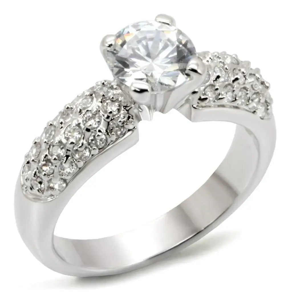 Alamode Rhodium Brass Ring with AAA Grade CZ in Clear - Alamode - Flyclothing LLC
