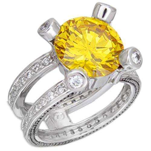 Alamode Rhodium + Ruthenium Brass Ring with AAA Grade CZ in Topaz - Alamode - Flyclothing LLC