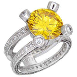 Alamode Rhodium + Ruthenium Brass Ring with AAA Grade CZ in Topaz - Alamode - Flyclothing LLC