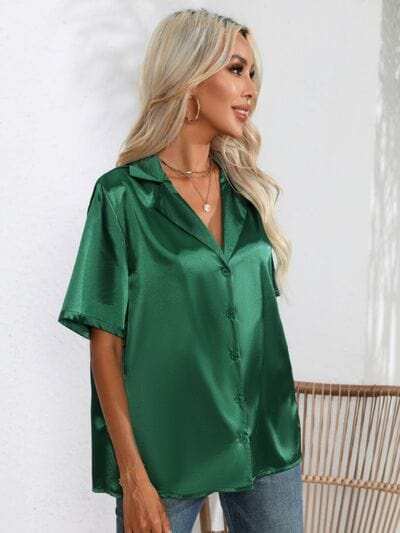 Button Up Collared Neck Shirt - Trendsi - Flyclothing LLC