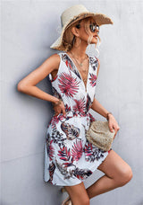 Printed Zip Detail Belted Sleeveless Dress - Trendsi - Flyclothing LLC