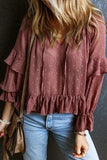 Swiss Dot Tie Neck Flounce Sleeve Blouse - Trendsi - Flyclothing LLC