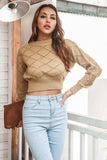Openwork Plaid Round Neck Cropped Sweater - Trendsi - Flyclothing LLC