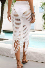 Fringe Hem Drawstring Waist Openwork Skirt - Trendsi - Flyclothing LLC