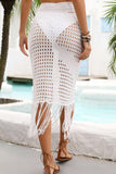 Fringe Hem Drawstring Waist Openwork Skirt - Trendsi