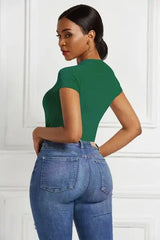 Round Neck Short Sleeve Bodysuit - Trendsi - Flyclothing LLC