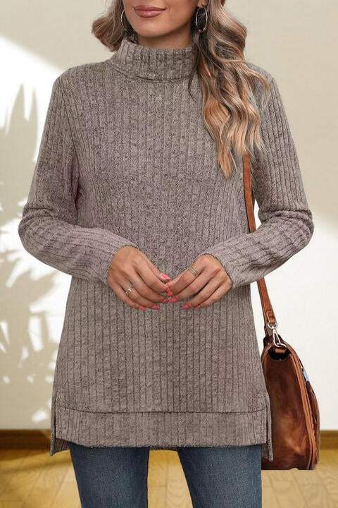 Turtleneck High Low Top - Trendsi - Flyclothing LLC