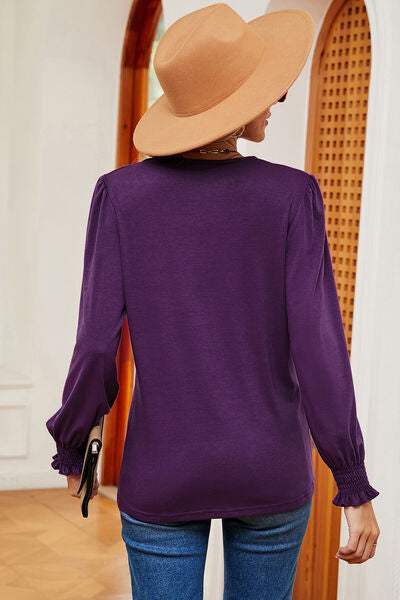 V-Neck Long Sleeve T-Shirt - Trendsi - Flyclothing LLC