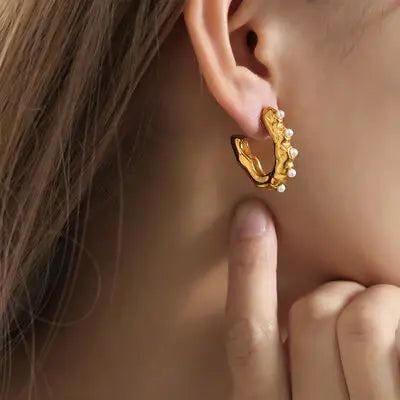 Synthetic Pearl 18K Gold-Plated Earrings - Trendsi - Flyclothing LLC