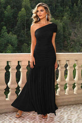 One-Shoulder Ruched Maxi Dress - Trendsi - Flyclothing LLC