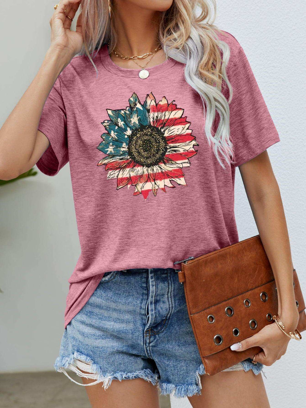 US Flag Flower Graphic Tee - Trendsi - Flyclothing LLC