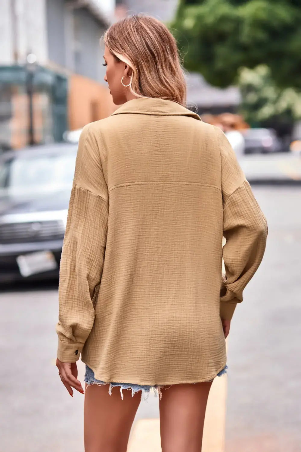 Textured Dropped Shoulder Longline Shirt - Trendsi - Flyclothing LLC
