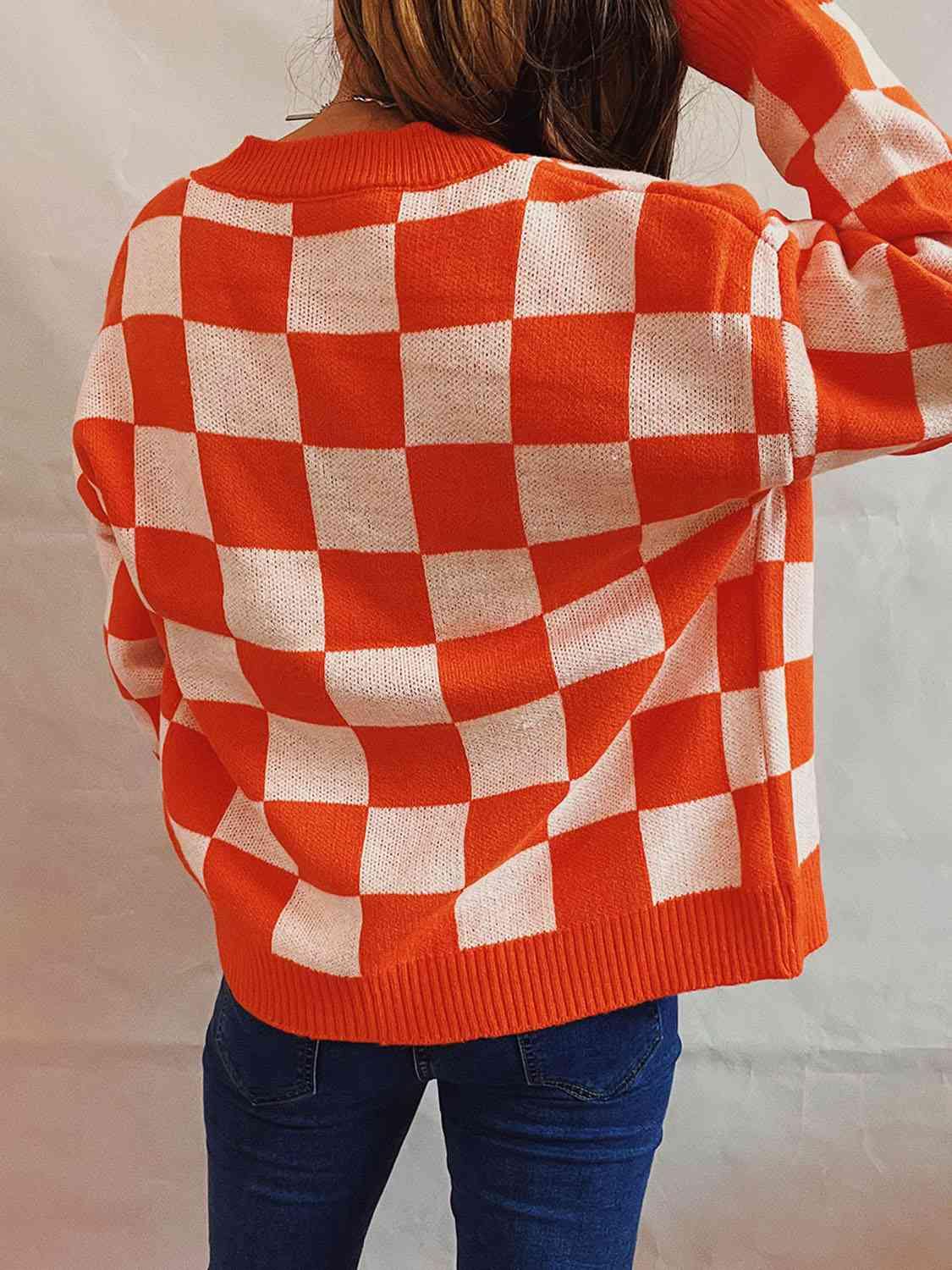 Checkered Open Front Button Up Cardigan - Trendsi