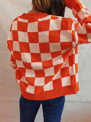 Checkered Open Front Button Up Cardigan - Trendsi