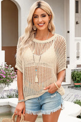 Openwork Round Neck Half Sleeve Knit Top - Trendsi - Flyclothing LLC