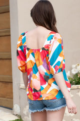 Printed Square Neck Half Sleeve Top - Trendsi - Flyclothing LLC