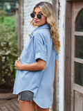Collared Neck Denim Jacket with Pockets - Trendsi - Flyclothing LLC