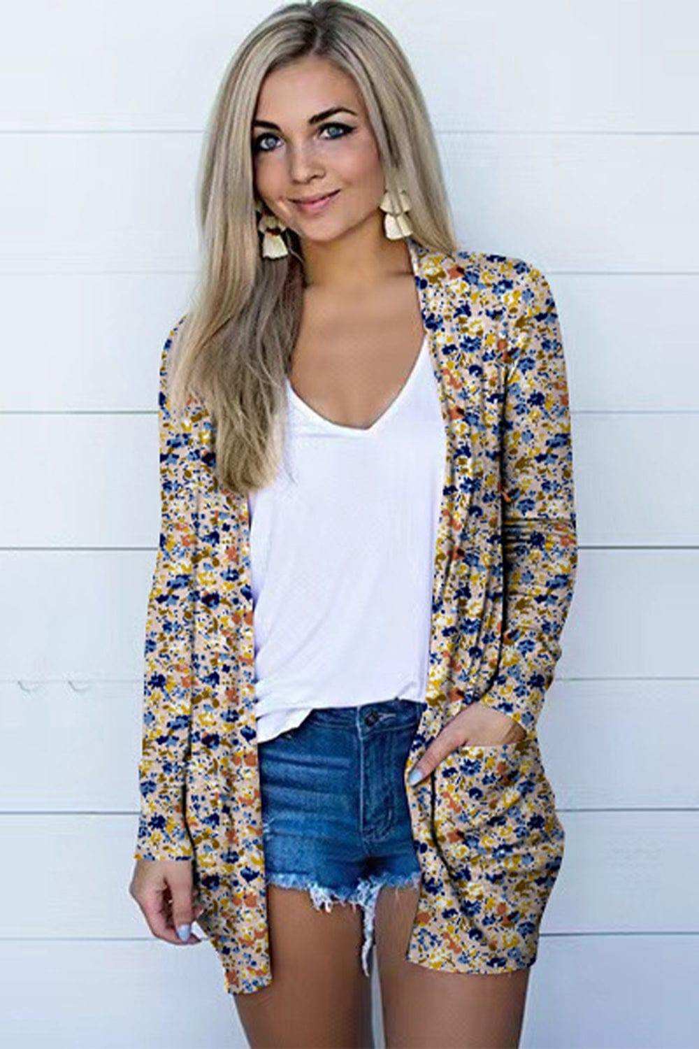 Printed Long Sleeve Cardigan - Trendsi - Flyclothing LLC