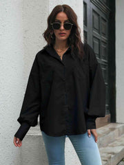Collared Neck Dropped Shoulder Buttoned Shirt - Trendsi