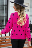 Polka Dot Round Neck Dropped Shoulder Sweater - Trendsi - Flyclothing LLC