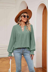 Notched Neck Flounce Sleeve Blouse - Trendsi