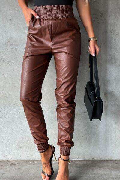 Smocked High Waist Pants with Pockets - Trendsi - Flyclothing LLC