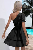 Layered Single Shoulder Flounce Sleeve Mini Dress - Trendsi - Flyclothing LLC