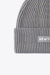 NEWYORK Patch Rib-Knit Cuffed Beanie - Trendsi - Flyclothing LLC