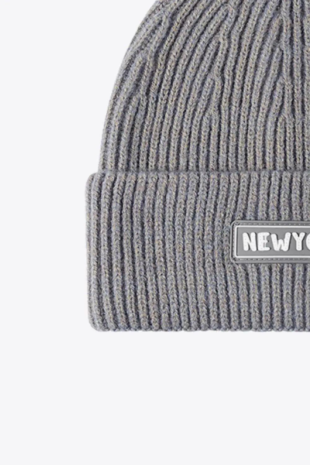 NEWYORK Patch Rib-Knit Cuffed Beanie - Trendsi - Flyclothing LLC