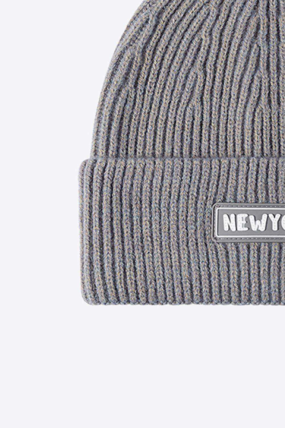 NEWYORK Patch Rib-Knit Cuffed Beanie - Trendsi - Flyclothing LLC