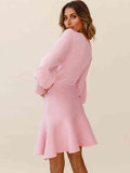 Round Neck Lantern Sleeve Sweater Dress - Trendsi