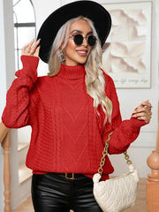 Turtleneck Cable-Knit Long Sleeve Sweater - Flyclothing LLC