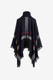 Plaid Turtleneck Raw Hem Poncho - Trendsi - Flyclothing LLC