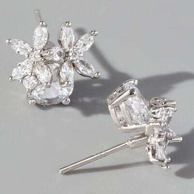 Zircon 925 Sterling Silver Flower Stud Earrings - Trendsi - Flyclothing LLC