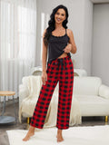 Lace Trim Cami and Plaid Pants Lounge Set - Trendsi - Flyclothing LLC