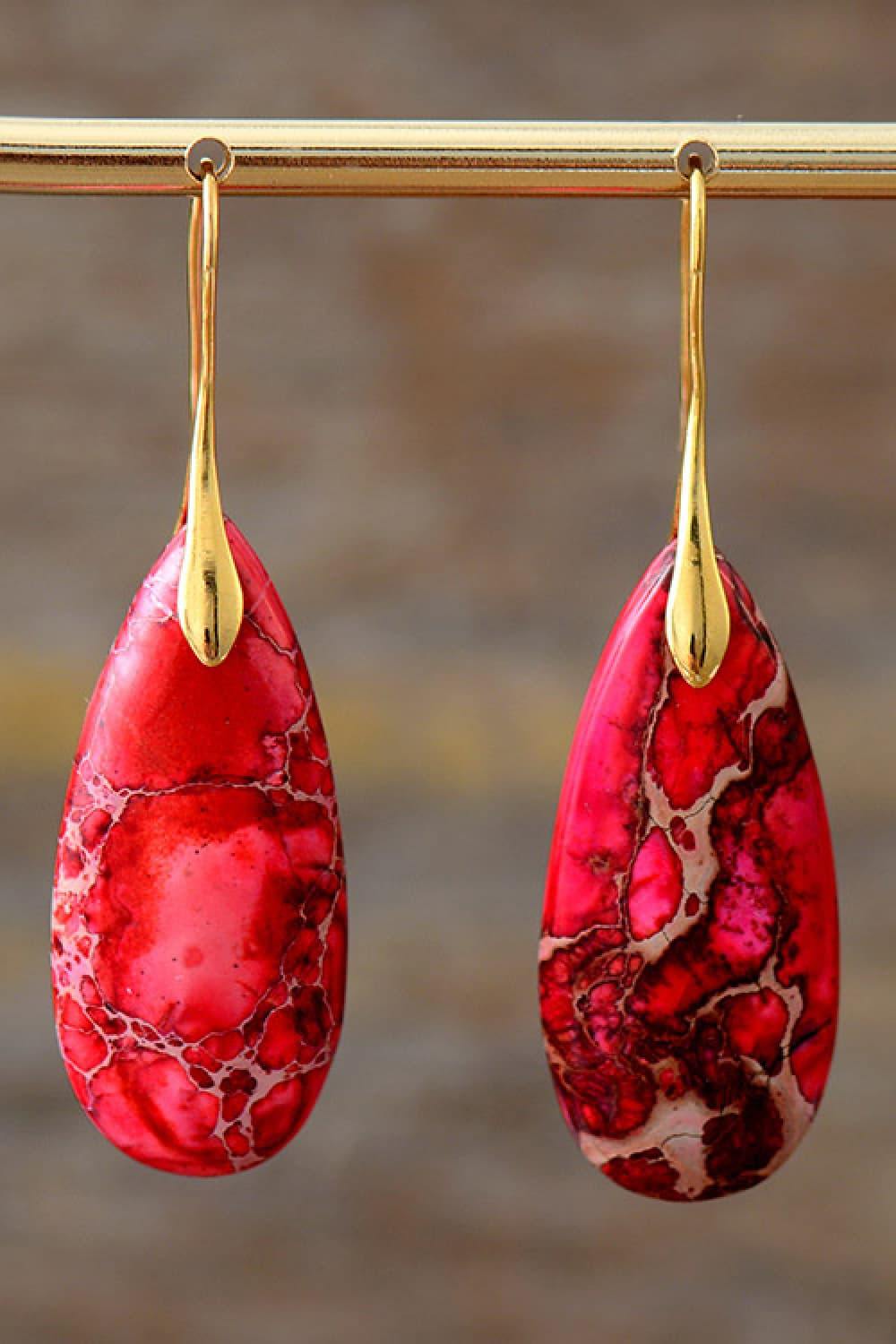 Handmade Teardrop Shape Natural Stone Dangle Earrings - Trendsi