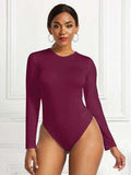 Round Neck Long Sleeve Bodysuit - Trendsi - Flyclothing LLC