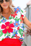 Floral V-Neck Short Sleeve Top - Trendsi - Flyclothing LLC
