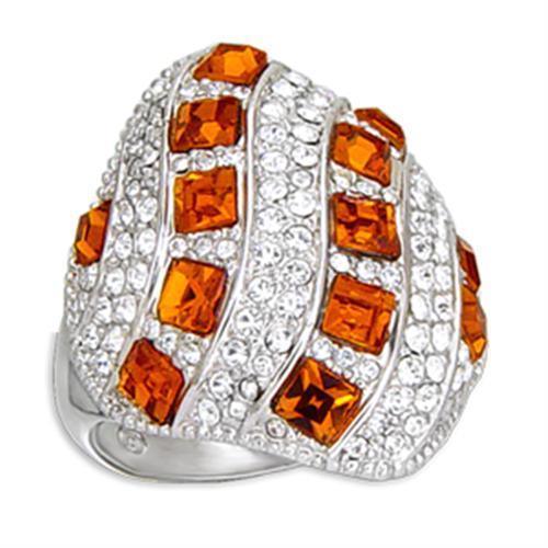 Alamode Rhodium Brass Ring with Top Grade Crystal in Topaz - Flyclothing LLC